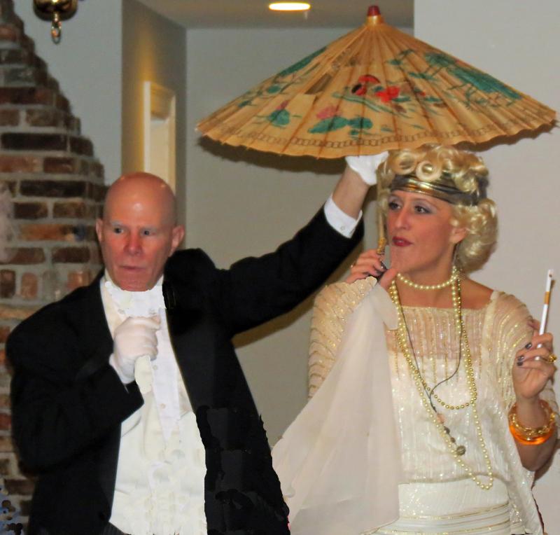 Tom Sweeny, left, and Suzette Chambers-Marrin rehearse “Murder on Sunset Boulevard.”